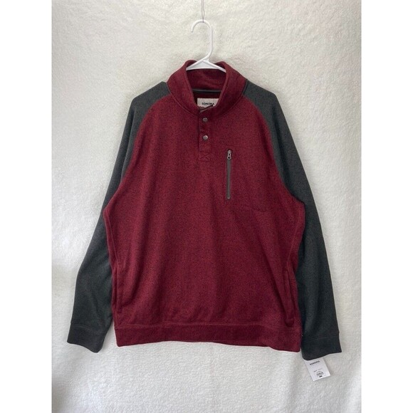 Sonoma Fleece Sweatshirt Men’s 3XLT Burgundy Black 1/4 Snap Mock Neck NWT - Picture 2 of 7